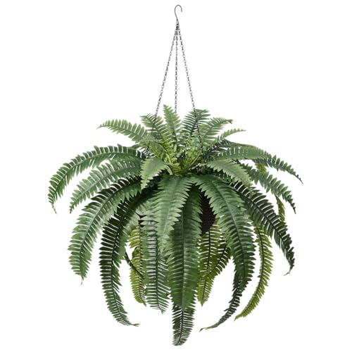 Verinatural 48' Artificial Boston Fern Hanging Plants with Basket - UV Resistant Fake Plant for Outdoor Indoor - Large Realistic Faux Greenery for Front Porch, Front Door, Patio Decor, Set of 1, VN142