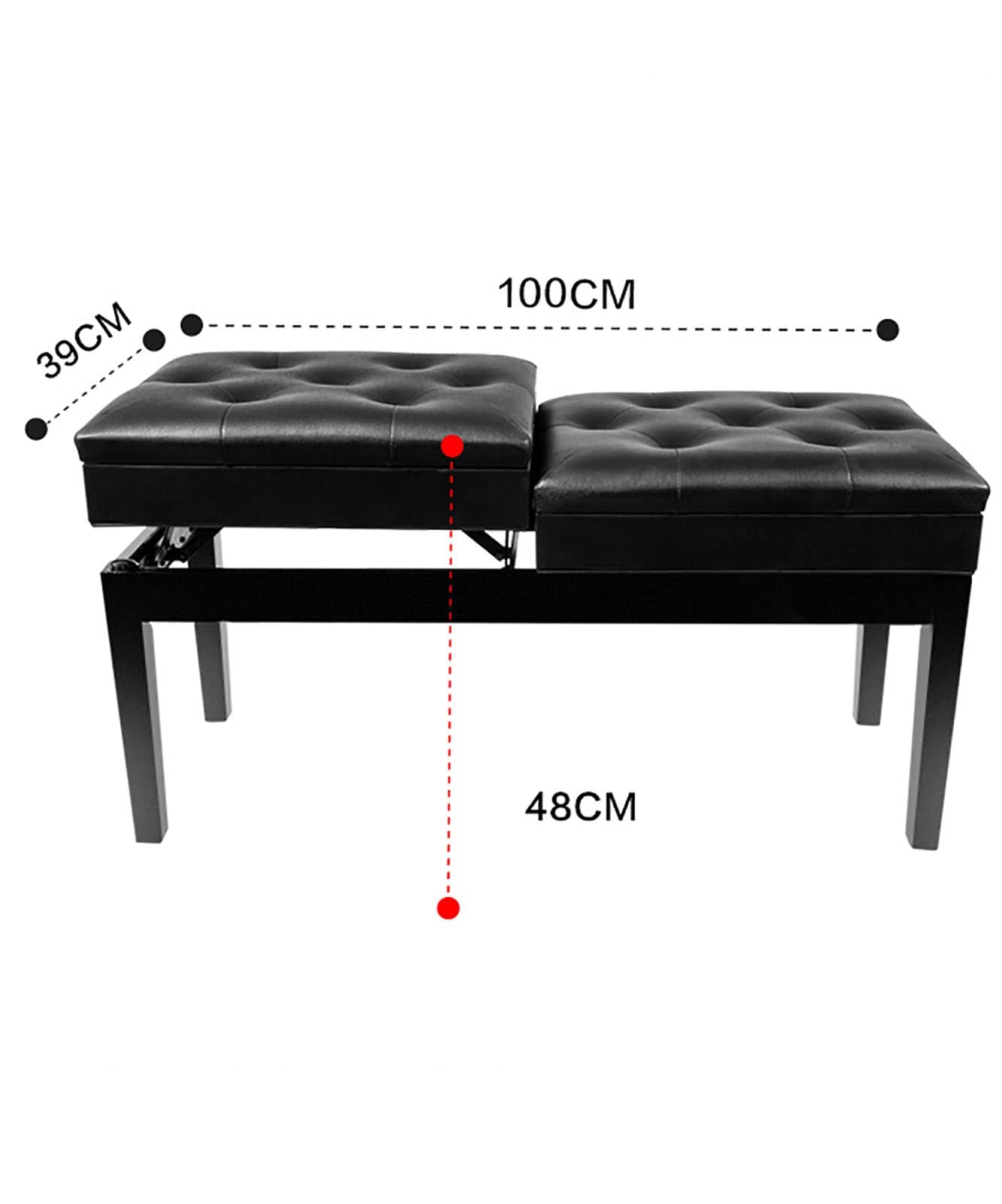 Banc de piano réglable en bois et cuir PU pour musiciens et coiffeuse à la maison Taille duo Tabouret de piano ou tabouret de coiffeuse 100 x 39 x 48 cm