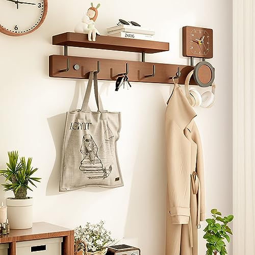 Crochets muraux avec étagère, porte-manteau en bois pour entrée, salon, chambre à coucher, 5 à 10 crochets, solution de rangement murale