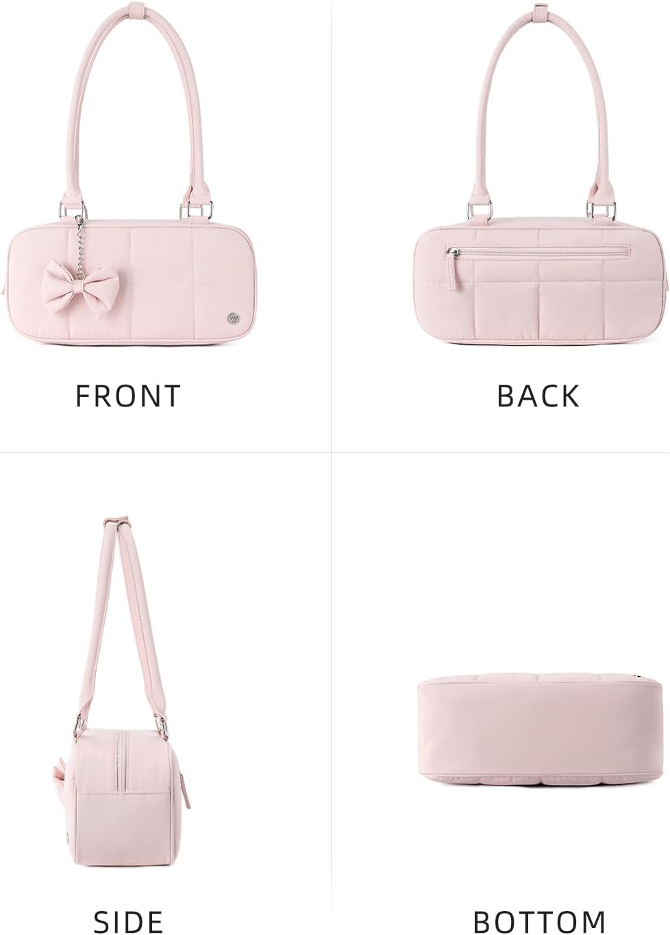 WESTBRONCO Puffer Shoulder Bag for Women Quilted Handbags, Puffy Cosmetic Makeup Bag Organizer with Cute Ornament