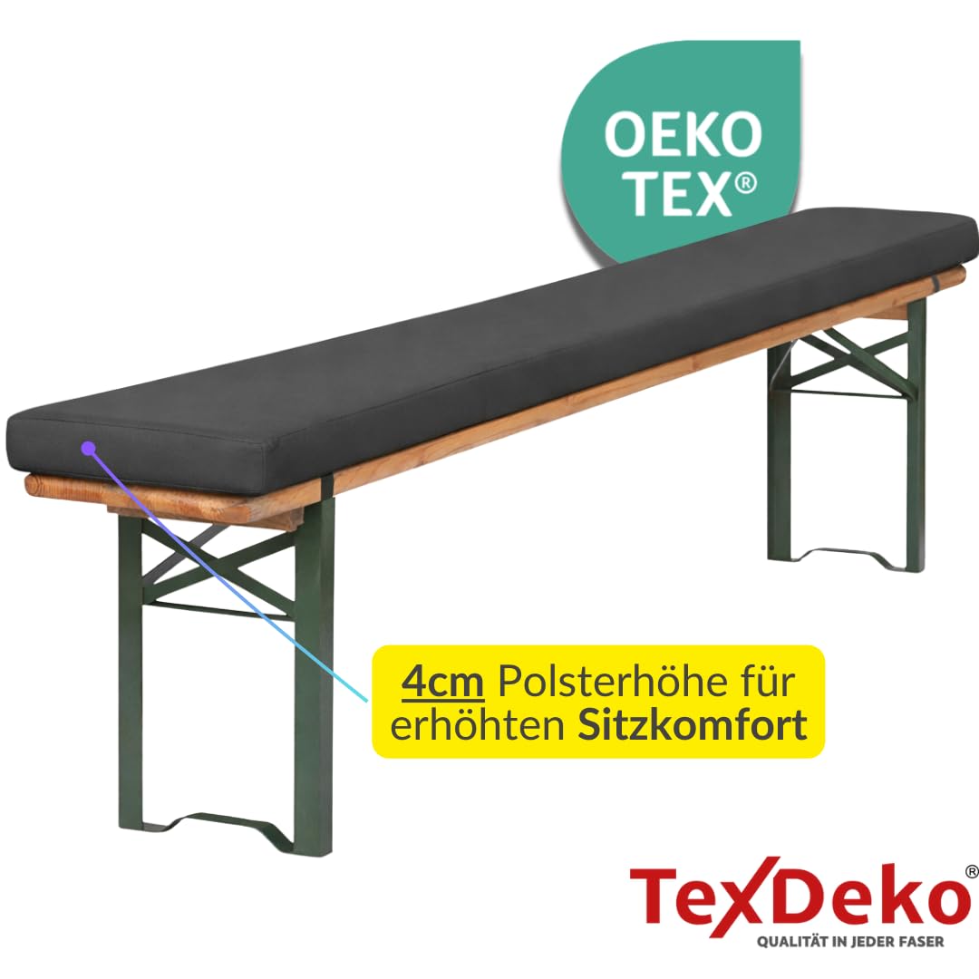 TexDeko® Bierbankauflage gepolstert für Bierzeltgarnitur 170x23x4cm (kurz) XL Polsterung Biertisch-Auflage (Premium, Anthrazit)