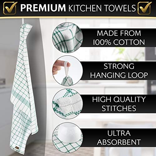 Mayfair Homeware Kitchen Towels Set of 6-100% Cotton Lint Free Green Tea Towels - Super Absorbent Hand Towels - Incredibly Soft Tea Towels Set - 50x70 cm Large Dish Towels - Cleaning Cloth