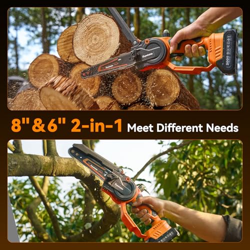 Image of Mini Chainsaw Cordless, 8 Inch & 6 Inch Electric Chainsaw Battery Powered, 1000W Brushless Handheld Power Chain Saw with 2 Batteries, Small Tree Saw for Branch Trimming Wood Cutting