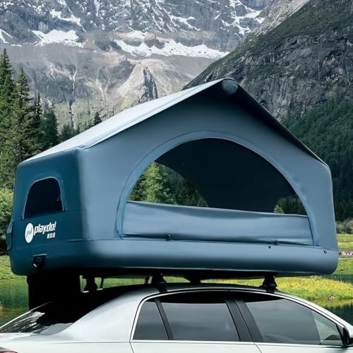 BOOMLATU 2 Person Inflatable Car Roof Top Tent with Pump,4 Season Waterproof and Sun Resitant Camping Dome Roof Top Tents Camping Tent for SUV, Truck and Universal Cars,Easy Setup