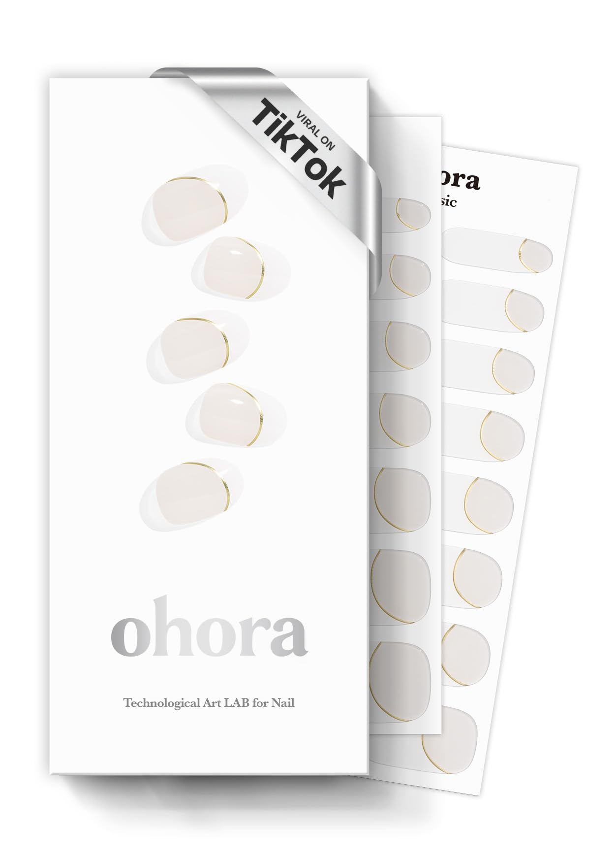 ohora Semi Cured Gel Nail Strips (N Sylph) - Works with Any UV Nail Lamps, Salon-Quality, Long Lasting, Easy to Apply & Remove - Includes 2 Prep Pads, Nail File & Wooden Stick
