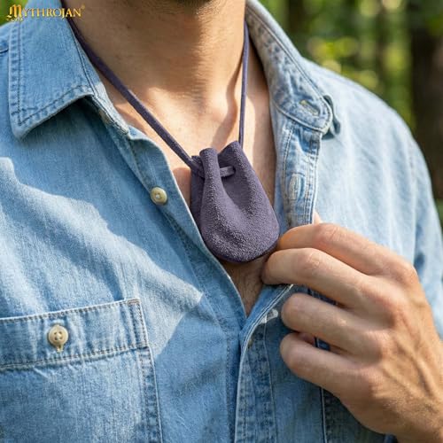 Image of Mythrojan Pack of 2 Small Trinket Pouches Suede Leather Drawstring Coin & Dice Bags for LARP, SCA, Viking & Medieval Events, Color : Dark Blue