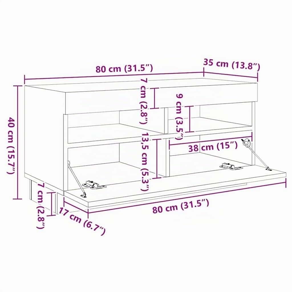 vidaXL Meuble TV avec lumières LED Gris béton 260x35x40 cm