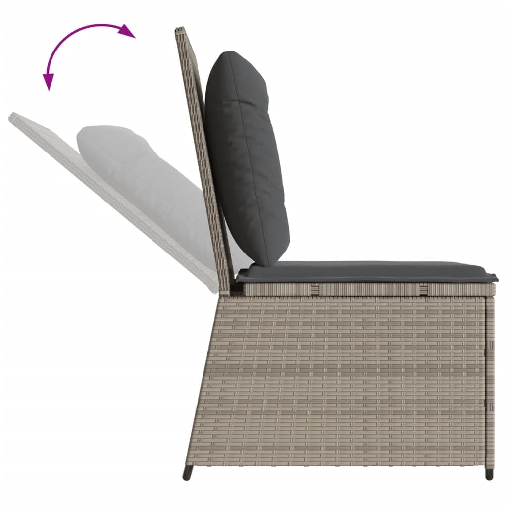 Poltrona da giardino con funzione reclinabile e cuscino, grigio chiaro, in polyrattan, divano da giardino in polyrattan, per balcone, giardino e esterni