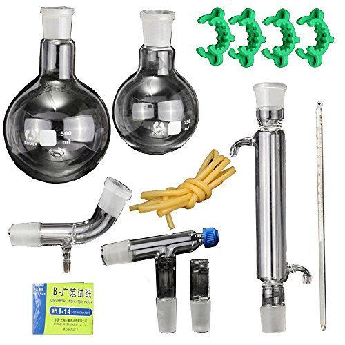 Nuevo 12 piezas de aceite esencial de laboratorio destilación de vapor aparato de química orgánica kit de cristalería destilador de agua purificador