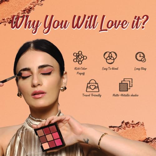 Image of Blue Heaven Bling 9 in 1 Eyeshadow Palette | Highly Pigmented and Easily Blendable Eye Makeup | Matte & Metallic Shades | Long Lasting and Lightweight | Sunset Warmth, 9g