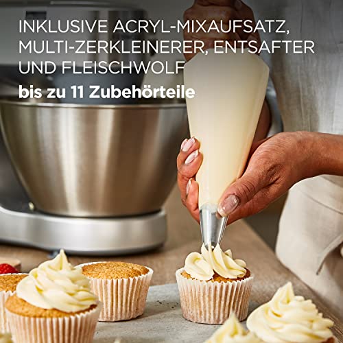 Foto von Kenwood Prospero+ KHC29.H0WH Küchenmaschine, 4,3 l Edelstahl Schüssel, 1000 Watt, inkl. 9-teiligem Zubehör-Set mit Zerkleinerer, Acryl-Mixaufsatz, Zitruspresse und mehr, Weiß