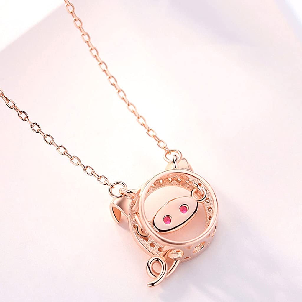 Collane Collane in Argento Sterling, collane di Lusso Leggero per Le Donne, modellistica Creativa porcellino squisita, Lunghezza Totale 16.14in Collana da Donna