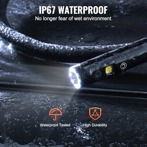 Image of VEVOR Endoscope Camera with Light, Dual Lens Borescope with 49.2FT Semi-Rigid Cable, 4.3 inch Screen 1080P Inspection Camera, 8 + 1 LED Lights, 4X Zoom, IP67 Waterproof Snake Camera for Auto, Plumbing