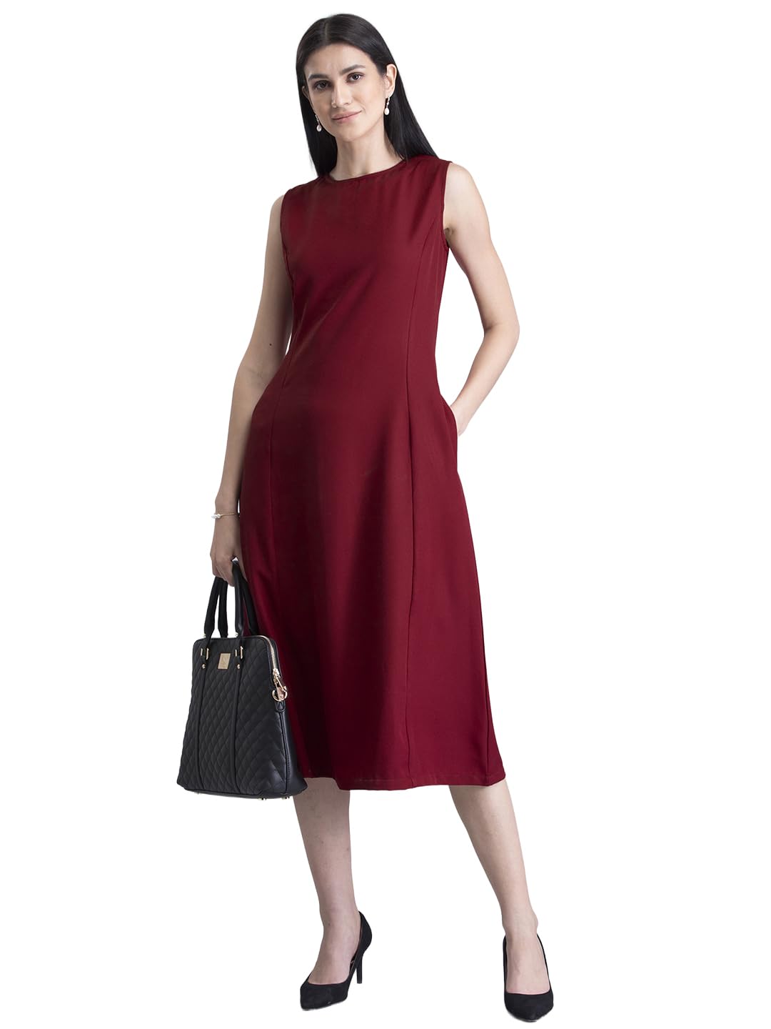 Levi's Women's Casual Polyester Stylised Neck A Line Midi Dress in neutral