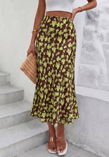 Image of BTFBM Satin Skirts for Women Trendy 2026 Summer Fall | High Waisted A-Line Leopard Print,Floral Print, Business Casual,Cocktail,Wedding Guest,Long Silk Midi Skirt