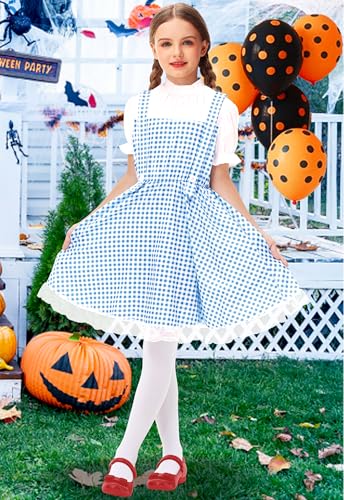 Remimi Women Halloween Dress Short Sleeve Blue White Gingham Dress4