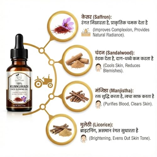 Image of Kumkumadi Face Oil For Glowing Skin, Face Serum For Wrinkles, Lightening & Pigmentation 30ml