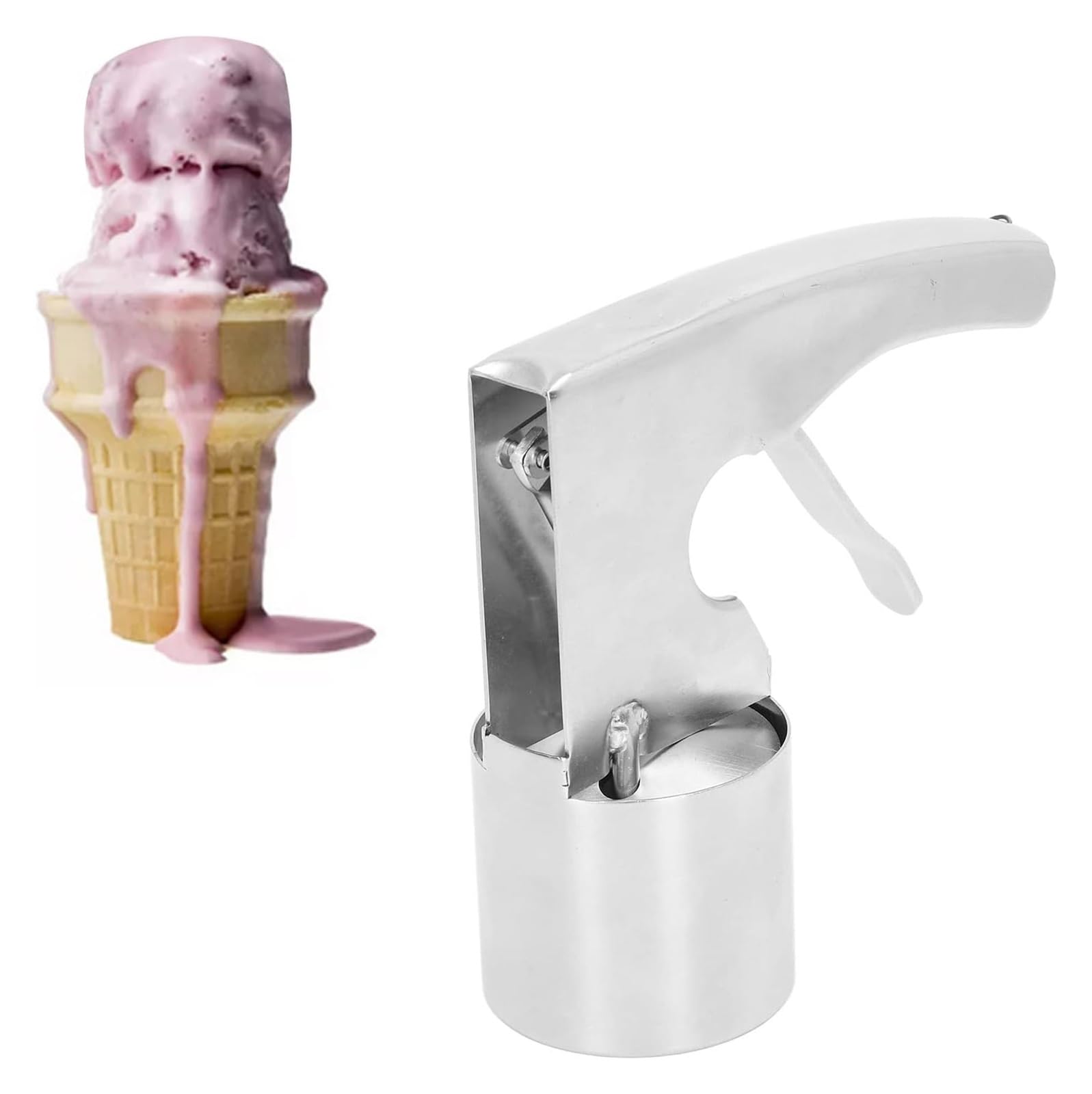 cuillère de glace en aluminium, cuillère à main, Cuillère à glace en acier inoxydable, grande cuillère à volume avec gâchette, ustensiles de cuisine de style ancien, cuillère facile à nettoyer