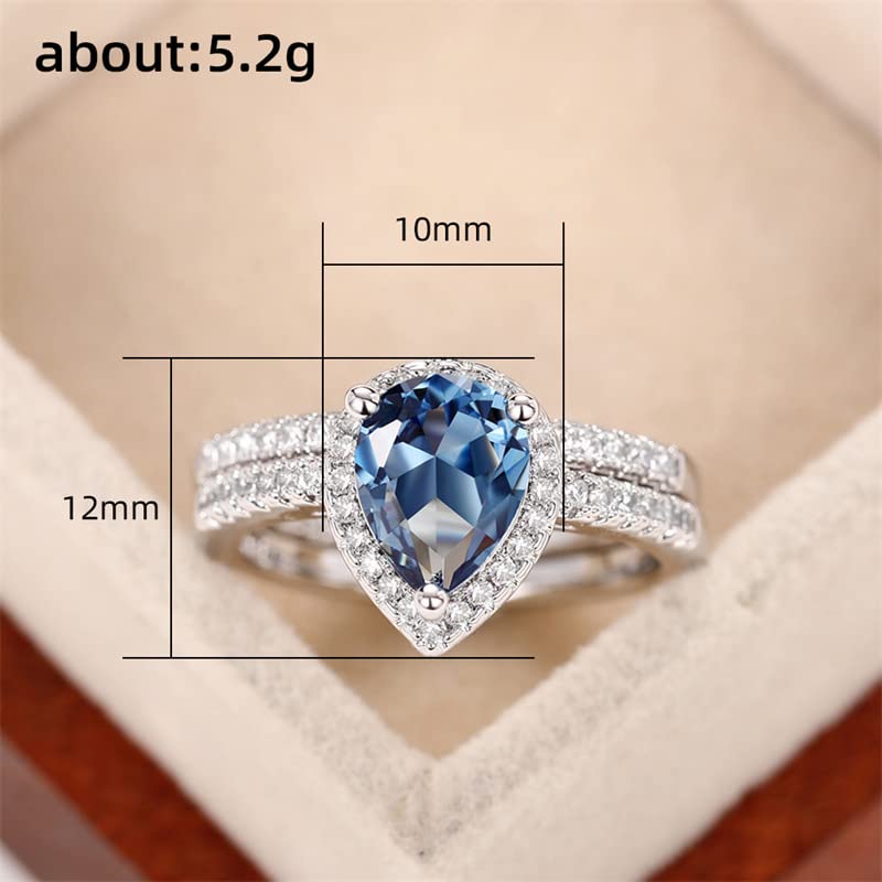 2ct Engagement Rings Sets for Women Pear Shape Sapphire Bridal Ring Sets，Cubic Zirconia Wedding Band Twisting Infinity Promise Fake Diamond Rings for Women's 9#2