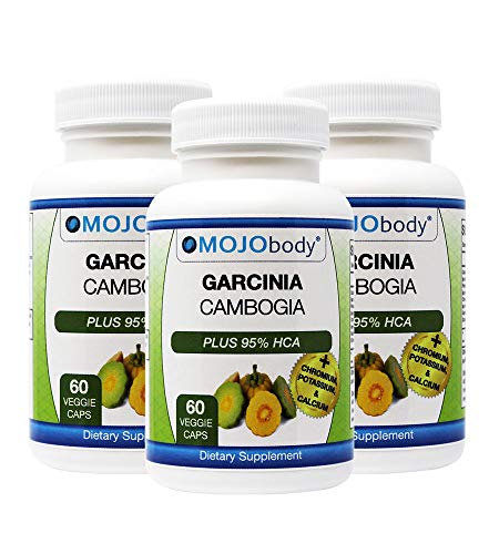 MOJObody 3PK Garcinia Cambogia Plus 95% HCA & Chromium, Potassium & Calcium Supports ?Appetite Suppression, ?Reduces Stress, 1400mg per Serving, 60 Veggie Capsules