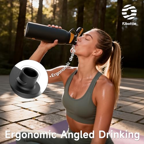 Image of Fjbottle 32oz Stainless Steel Insulated Water Bottle No Straw Spout Lid | Leakproof Keeps Cold 24H, Double Wall Vacuum Insulated, BPA Free, Easy to Clean Sports Water Bottle for Gym Hiking & Outdoor