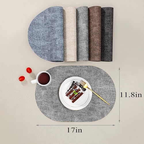 Sets de table en faux polyuréthane ovale gris foncé antidérapant pour table