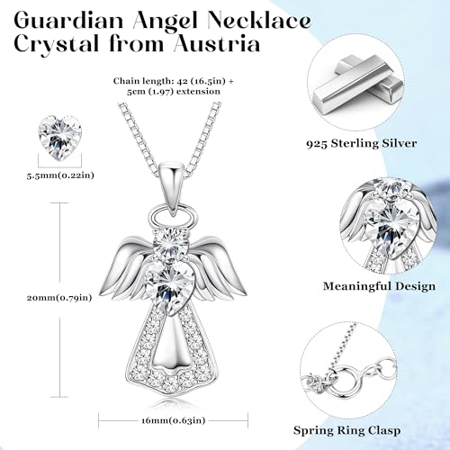 KesaPlan 925 Sterling Silver Guardian Angel Pendant Necklace for Women You Are My Angel With Wings Pendant Necklace Birthday Thanksgiving Day Mother's Day Christmas Day Jewelry Gift3