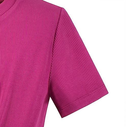 Image of Sunny Fashion Girls T-Shirt Crop Top Brown Lettuce Trim Ribbed Knit Button Casual