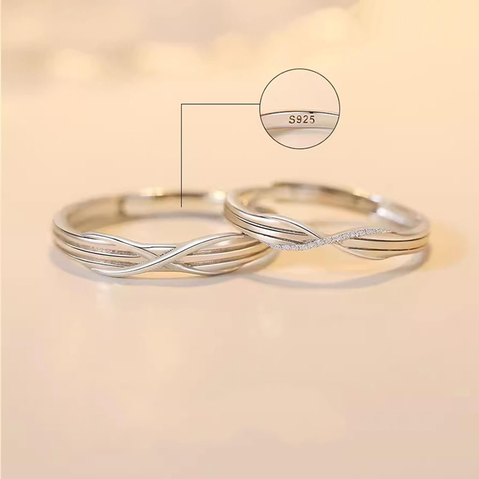 Anillos Ajustables Nombre Grabado Mujer Hombre Plata Ley 925, Entretejer, Anillos de Boda Pareja Plata