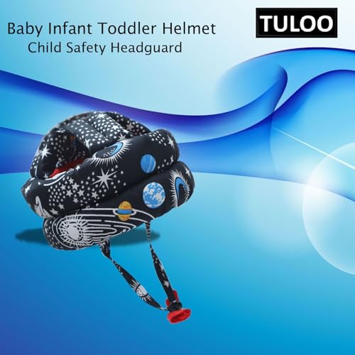 Image of TULOO Baby Infant Toddler Helmet No Bump Safety Head Cushion Bumper Bonnet Adjustable Protective Printed Cap Child Safety Headguard for Running Walking Crawling Safety Helmet (Black with Knee Pad)