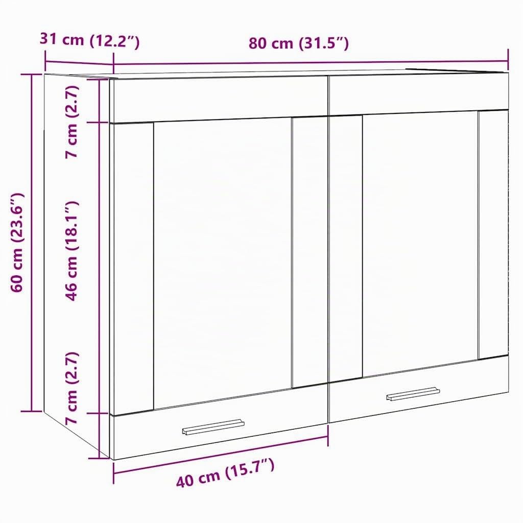 vidaXL Hängeschrank Lyon Kollektion, Beton Grau, 80x31x60 cm, Holzwerkstoff & Glas, Wandmontiertes Aufbewahrungsregal, Bad- & Küchenmöbel, Wohnaccessoire
