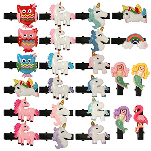 XIMA 24pcs Unicorn Hair Clips for Girls Baby Tooder Teens Children And Woman Owla Mermaid Flamingo Clips (unicorn clip)