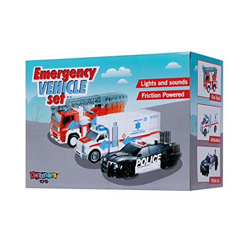 Friction Powered City Hero Play Set Including Fire Engine Truck, Ambulance, Police Car For Kids, Boys And Girls - 3-Pack Emergency Vehicles With Light And Sound #TOP4