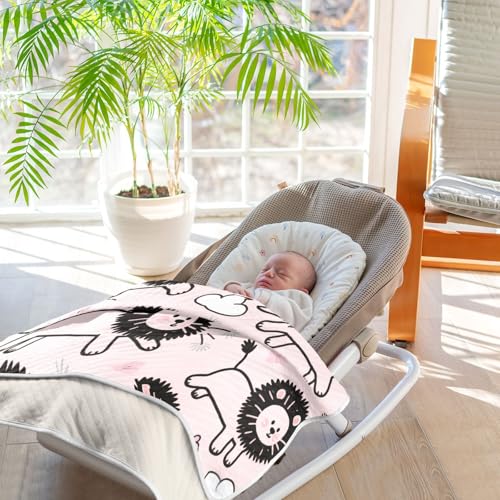 Custom Peach Cartoon Lion Cute Doodle Blankets for Babies Winter Cozy Personal Kitten Blanket for Nursery Stroller Crib 30x40in cobijas para ni?os 7