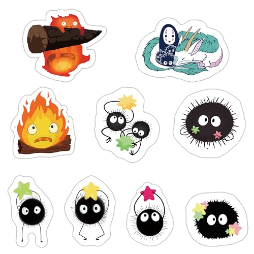Pounchi Cute Soot Sprite Fridge Magnets (9 Pcs) Anime PVC Magnetic Sticker, Flexible Reusable Decorations for Office Cabinets Fridge Locker Teens
