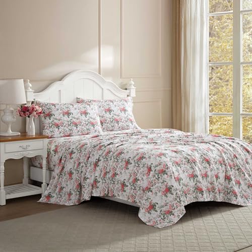 Image of Laura Ashley - Full Sheet Set, Buttery-Soft Bed Sheets with a Naturally Silky Smooth Cotton Sateen Lightweight Feel - Matching Pillowcases & Fitted Sheet (Bettinas Blooms Red)