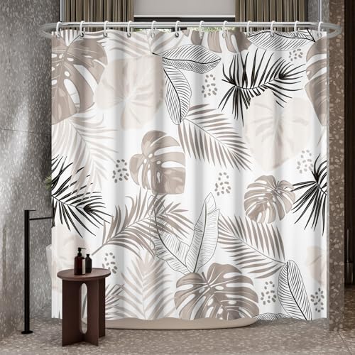 Bovlleetd 72x74inch Bohemian Bathroom Curtain Waterproof Abstract Art Shower Curtain Mid-Century Tropical Plant Shower Curtains Washable Bathtub Decorative Curtain with Hook - Image 2