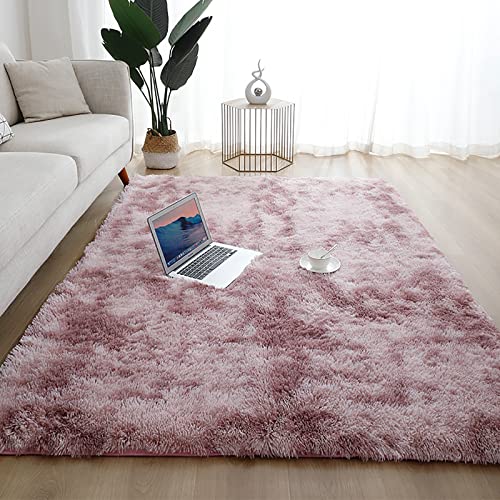 SINGID Soft Fluffy False Fur Area Rug,Rectangular Plush Area Rugs,Gradient Tie-dyed Rug,Comfy Nursery Rugs Not-slip Carpet For Livingroom Home-Dark pink 80x160cm(31x63inch