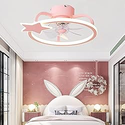 Lampara Ventilador Para Niños JDALX Niños Lampara Ventilador Techo con Mando a Distancia Silencioso Ventiladores De Techo con Luz DC Reversible 6 Velocidades Timer Ventilador Ultra LED Regulable para Dormitorio Infantil-Pink||S