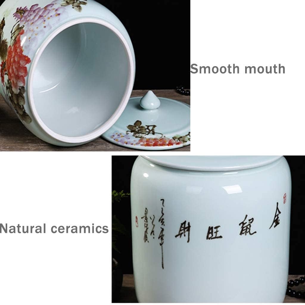 Food Storage Containe Rice Storage Containe Household Hand-Painted Ceramic Rice Jars Moisture-Proof Sealed Rice Bucket with Lid Large-Capacity Handmade Storage Tank (Color : C-12.5KG) (F)