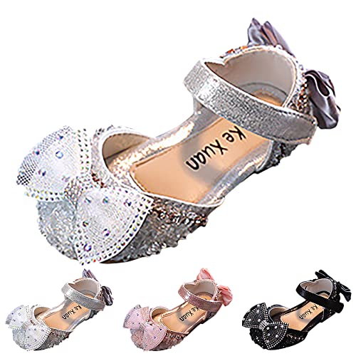 Girls White Dress Shoes Fashion Spring and Summer Girls Sandals Dress Performance Dance Shoes Mesh Pearl Rhinestone Bow (Pink-b, 9.5 Toddler)3