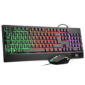 Rii Gaming Tastatur und Maus Set, Maus und Tastatur, RGB Hintergrundbeleuchtung QWERTZ (DE-Layout), Regenbogen Farben Beleuchtete USB Wasserdicht Tastatur und Maus mit 3200 für Pro PC Gamer