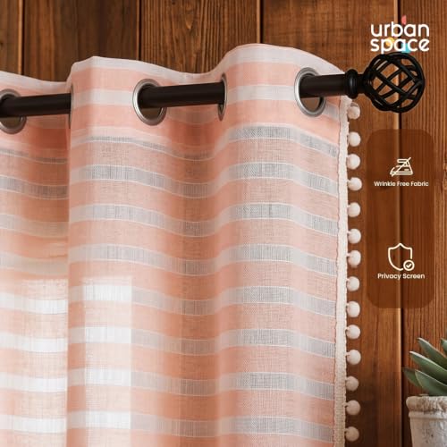 Image of Urban Space Aari Collection Weaved Sheer Curtains for Door 7 Ft Long, 40-50% Light Filtering Textured Curtains with Eyelets and Tieback, Set of 2 Decorative Curtains (Weaves Peach, Door- 7 Ft)