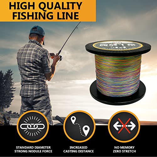 Braided Fishing Line 4 Strand Abrasion Resistant Braided Line 10Lb To 90 Lb Test For Salt-Water, 547/1094Yards, Cost-Effective, Zero Stretch, Smaller Diameter For Extra Visibility, Variety Colors #TOP3