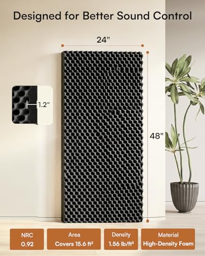 Image of SODOCT 2 Pack Large Egg Crate Acoustic Foam Panels, 48 x 24 x 1.2 Inches High Density Sound Proof Foam for Walls, Professional Sound Absorbing Studio Panels for Home Theater, Recording (Black)