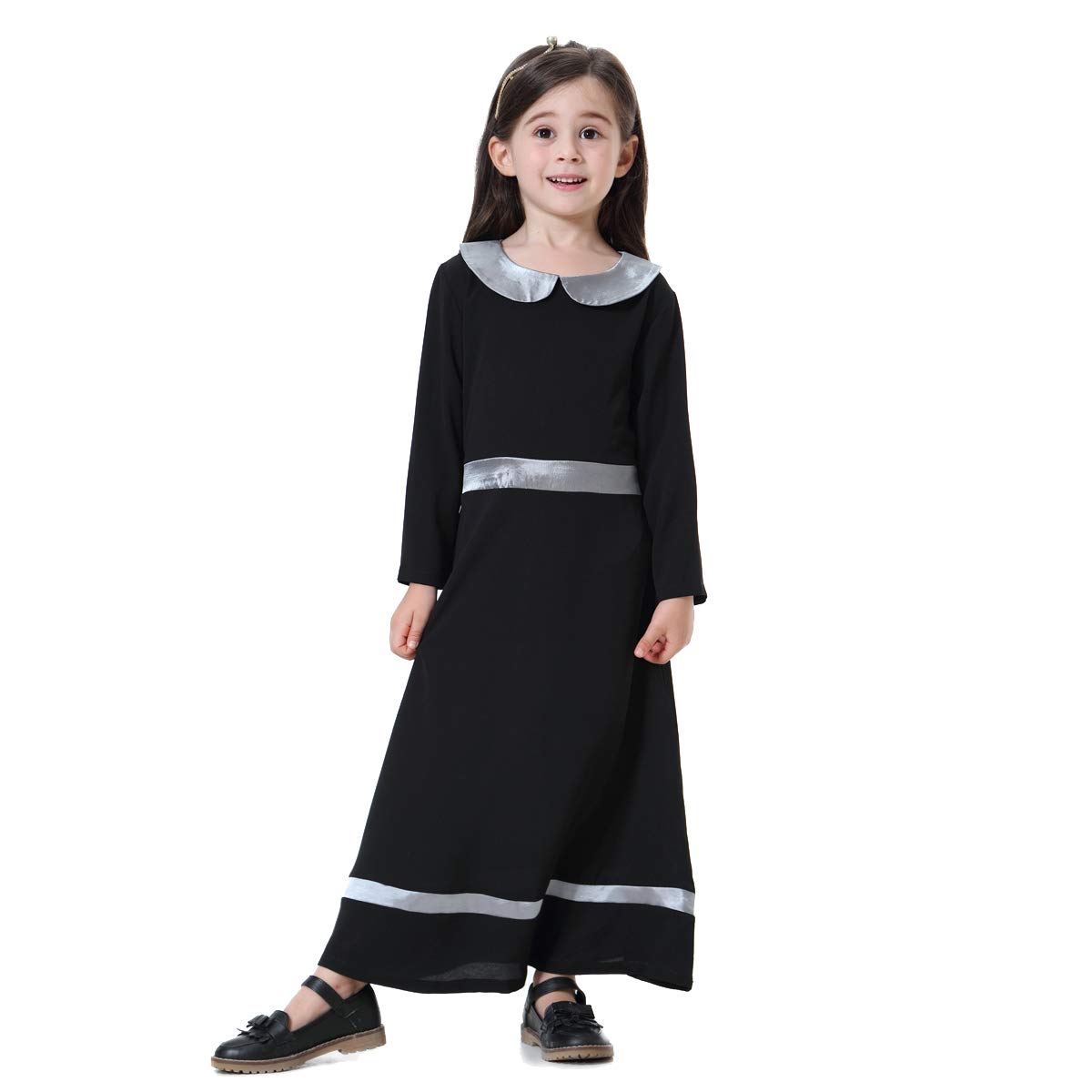 BaronHong Moslemiczny islamski arabska dziewczynka Abaya długi pasek na ubrania Thobe w zestawie, czarny, 100 cm