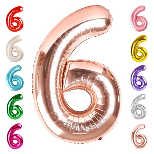 Image of 6 Balloon Numbers Birthday Decorations, 40In Rose Gold Balloons for Party | Eye-catching Appearance, Perfect Decorative Centerpieces, Convenient Self-sealing Structure, Widely for Various Occasions