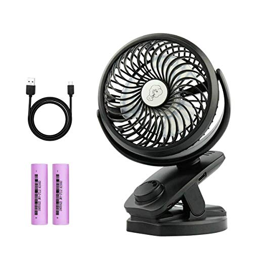 Edasion Small Desk Fan USB Rechargeable Battery Operated Clip On Oscillating Fan for Car Office Gym Bed Camping Baby Stroller Dorm Outdoor Travel Walking