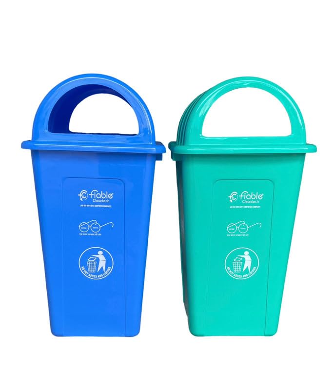Image of 90L Blue-Green Dome Shape Lid Dustbin Set | Heavy Duty Trash Can for Outdoor & Indoor Use