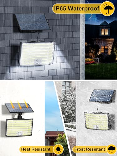 Solar Lights Outdoor, 226 LED Solar Security Lights and 3 Modes Motion Sensor Solar Powered Lights, IP65 Waterproof Split Flood Lights with Remote & 16.5Ft/5M Cable for Garden Shed Yard (White 1 Pack) - Image 6